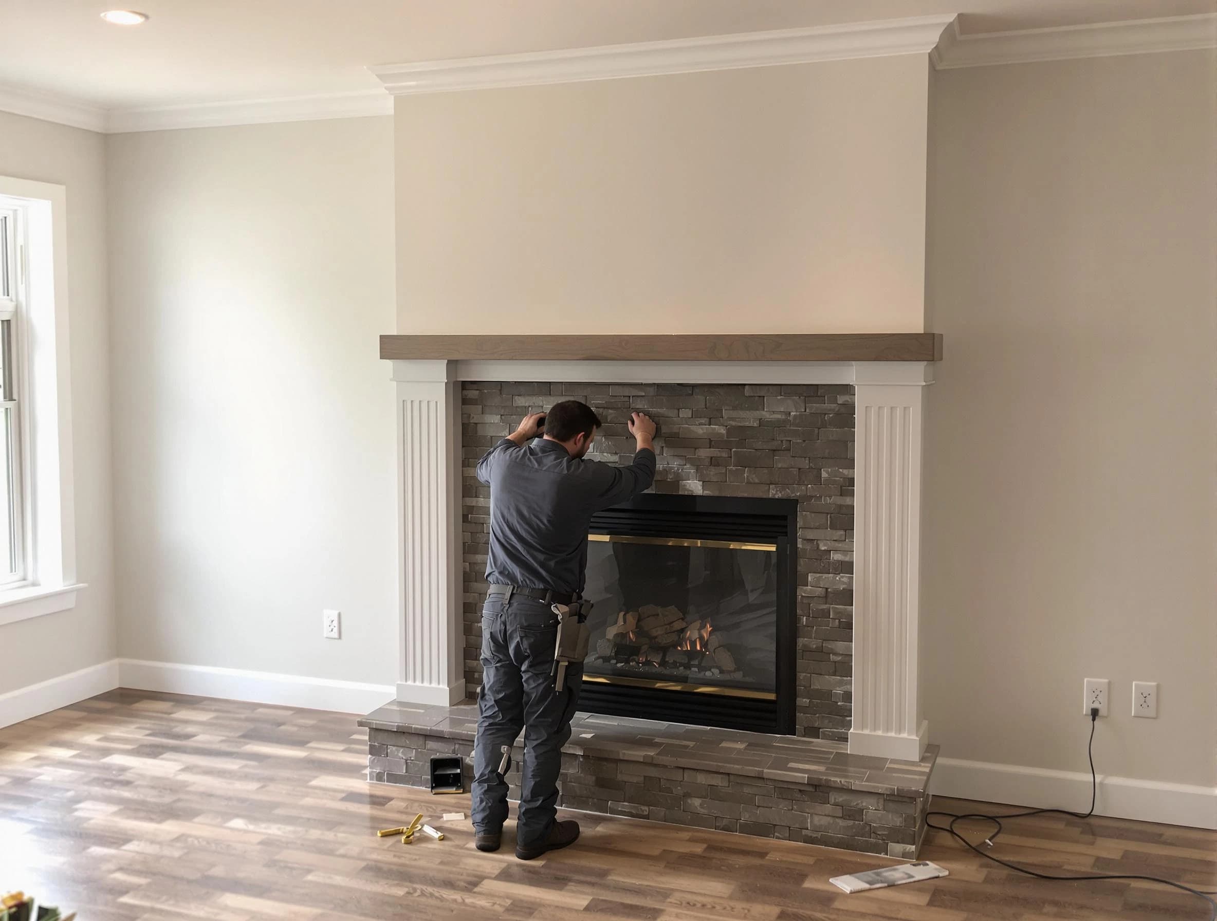 Avondale Chimney Sweep finishing a custom fireplace install in Avondale, AZ