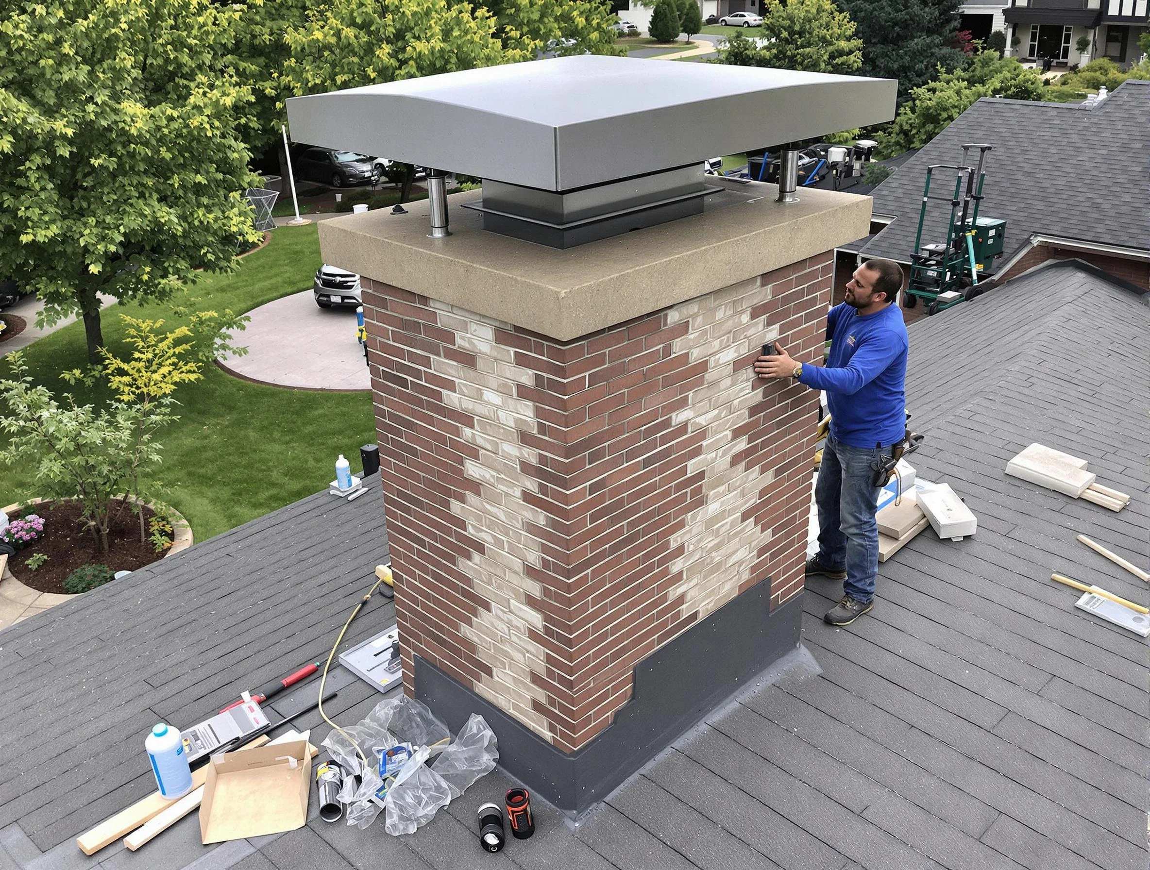 Avondale Chimney Sweep team working on a custom chimney remodel in Avondale, AZ